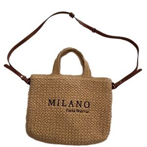 Milano Tan Woven Tote with Brown Straps